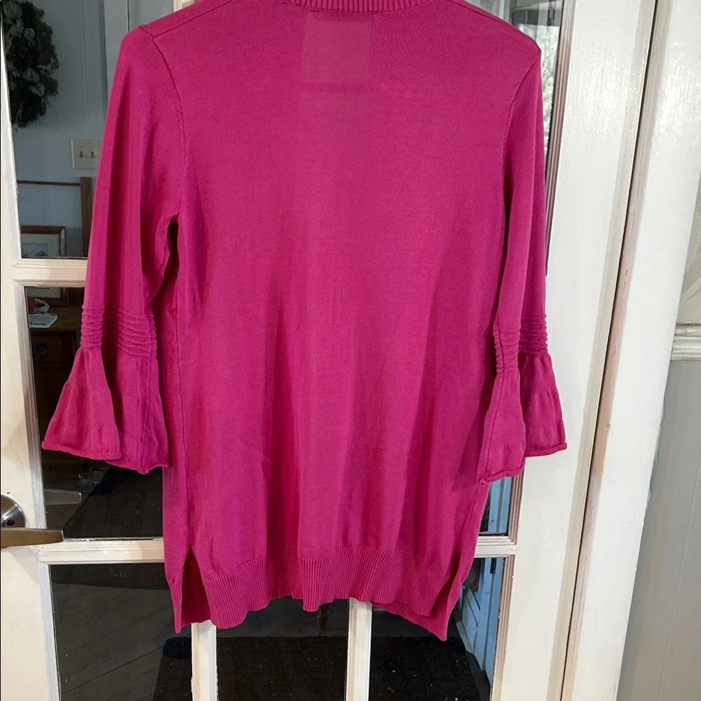 435. Cyrus Open-Front Magenta Bell-Sleeve Cardigan - Picture 6 of 7